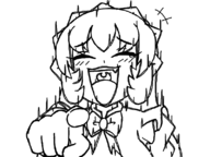 1girl artist:marielx blush eyes_closed laughing marielx monochrome pointing pointing_at_camera sketch // 800x600 // 81KB