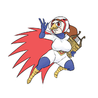 1girl alternate_breast_size brown_hair cape colored costume gatchaman harp helmet ken_the_eagle ken_washio medli ponytail red_eyes the_legend_of_zelda wind_waker // 800x800 // 178KB