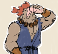 1boy akuma artist:ssshuckle colored cup dark_skin milkshake necklace red_hair street_fighter // 714x669 // 330KB