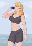 1girl alia artist:unknown drinking gym_clothes mega_man_(series) mega_man_x // 2480x3507 // 1.5MB