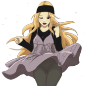 1girl artist:aikun2012 blonde_hair blush brown_eyes chihaya_mifune colored headband long_hair necklace pantyhose persona persona_(series) persona_5 pussy upskirt // 715x648 // 254KB