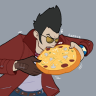 1boy artist:diko_mics eating no_more_heroes pizza travis_touchdown // 2000x2000 // 109KB