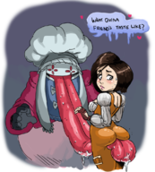 1boy 1girl artist:penelopeandme ass blush colored final_fantasy final_fantasy_ix garnet_til_alexandros_xvii huge_ass lick licking looking_back nervous quina_quen saliva sweat tongue // 1004x1116 // 738KB