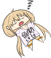 1girl anzu_futaba artist:paper blonde_hair chibi colored drooling idolm@ster laying_down loli oversized_clothes sleep text twintails zzz // 466x530 // 117KB