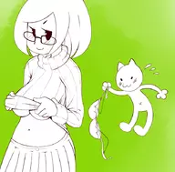 1girl bra cat cat_(swapnote) glasses lineart nikki nintendo shirt_lift short_hair skirt smug swapnote sweater underboob undressing // 900x886 // 413KB