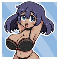 1girl artist:sivuliike blue_eyes bra huge_breasts pokemon sina solo // 600x600 // 228KB