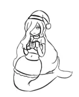 1girl cup hat long_hair midriff monster_girl monster_girl_quest santa_hat santa_outfit sketch skirt smile text undine // 584x717 // 79KB