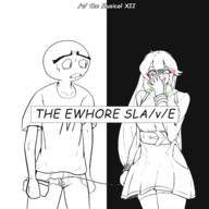 v v-tan v_the_musical v_the_musical_XII 1boy 1girl album_cover artist:unknown belt board-tan breasts covering covering_face huge_breasts lineart looking_at_partner money monochrome skirt sweat sweating tagme thigh_highs wallet // 2560x2560 // 209KB