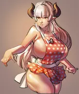 1girl alicia apron artist:ph granblue_fantasy horns huge_breasts naked_apron partial_nudity pose sideboob voluptuous // 863x1024 // 131KB