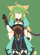 1girl ahoge animal_ears artist:mellie atalanta bell collar colored fate_(series) fate_apocrypha garterbelt gloves green_eyes green_hair long_hair tail thigh_highs // 1661x2247 // 865KB
