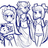 1boy 3girls artist:aipiepo ashley bikini bow fan lady_bow mimi paper_mario red_(warioware) sketch super_mario super_paper_mario twintails warioware // 800x800 // 476KB