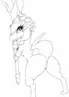 1girl anthro anus artist:unknown breasts ever_oasis holding_object lineart looking_at_viewer looking_back miura monochrome object pussy small_breasts staff tail // 1200x1700 // 331KB