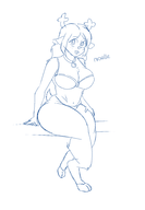 1girl anthro artist:unknown bra breasts buck_teeth cleavage deltarune furry huge_breasts looking_at_viewer monochrome noelle_holiday panties sitting sketch smile smiling tail text thick_thighs underwear wide_hips // 2590x3750 // 749KB