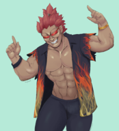 1boy abs akuma artist:dmgboost dark_skin flame_shirt muscles street_fighter sunglasses // 2711x3000 // 3.1MB