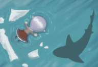 1girl artist:sufan chibi colored idolm@ster idolm@ster_cinderella_girls purple_hair sachiko_koshimizu sea shark short_hair water // 1006x691 // 537KB