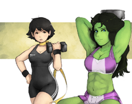 abs artist:34no404 colored crossover dumbbell makoto marvel midriff she-hulk street_fighter workout // 700x550 // 379KB