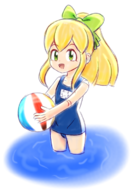 artist:unknown beach_ball blonde_hair green_eyes mega_man_(series) roll swimsuit // 476x678 // 296KB