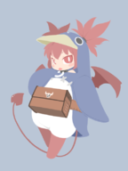 1girl artist:suragu black_eyes choker colored disgaea etna onesie pajamas prinny red_eyes red_hair tail twintails wings // 600x800 // 110KB