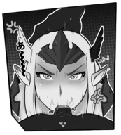 1boy 1girl angry black blowjob blush dark_skin fellatio irrumatio long_hair monochrome penis pointy_ears pov princess_zelda tears text the_legend_of_zelda triforce // 695x773 // 430KB