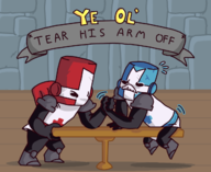arm_wrestling artist:kking64 blue_knight castle_crashers red_knight text // 640x523 // 143KB