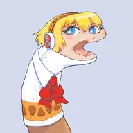 1girl aigis artist:bishopbb blonde_hair blue_eyes colored dark_skin persona persona_(series) persona_3 puppet shin_megami_tensei short_hair sock sock_puppet // 1000x1000 // 131KB