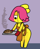 1girl anthology_of_the_killer apron artist:2x bb bending_over bread breasts burnt burnt_food cleavage cooking_gloves gloves sad // 553x669 // 11KB