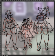 3girls artist:runebrave cackletta fawful lineart monochrome personification rule63 shy_gal shy_guy sketc sketch super_mario wip // 895x904 // 753KB
