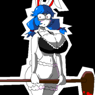 1girl artist:2hufag blush breasts bunny_ears cleavage colored gigantic_breasts huge_breasts mallet navel seiran touhou tummy // 400x400 // 21KB