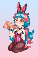 1girl artist:timeless blue_hair blush colored fishnet handjob leotard maplestory mint mole penis pink_eyes twintails // 1000x1500 // 641KB