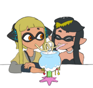 2girls agent_3 artist:harrace callie colored colorist:miqotefag drinking inkling milkshake splatoon straw third-party_coloring // 1015x953 // 332KB