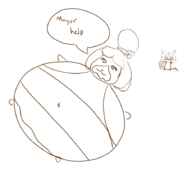 2girls animal_crossing ankha artist:piopoi bikini fat inflation isabelle monochrome obese sketch text // 918x807 // 132KB