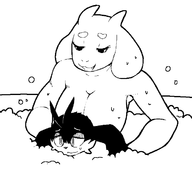 1boy 1girl artist:hypfoo bath bathing breasts crossover furry huge_breasts klonoa klonoa_(series) lineart looking_at_partner monochrome toriel_dreemurr undertale washing water // 701x656 // 14KB
