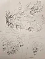 1other 2boys 2girls 3koma artist:pikapika212 asgore asgore_dreemur breasts clueless comic knight kris medium_breasts monochrome noelle_holiday run_over scooby_doo sketch susie text the_roaring_knight thumbs_up unaware van vehicle // 827x1070 // 120KB