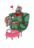 1boy artist:unknown blush drink guilty_gear heart potemkin sitting solo tea // 800x1130 // 363KB