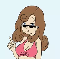 1girl artist:goseb90 bikini blue_eyes brown_hair colored katrielle_layton layton's_mystery_journey long_hair professor_layton shades smile sunglasses tongue // 988x984 // 312KB