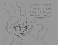 1boy 1girl anon artist:unknown breasts bunny dialogue ears eyelashes looking_at_viewer not_vidya rabbit rabbit_ears rabbit_girl she_looks_like_she_fucks_human_men smile smiling text // 889x690 // 200KB