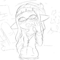1girl artist:speakyfag blush hoodie inkling inkling_girl pointy_ears sketch splatoon // 695x695 // 103KB