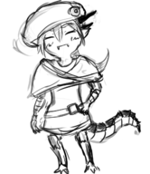 1girl artist:unknown dragon_girl dragon_pup eyes_closed fangs happy hat monochrome monster_girl monster_girl_quest pointy_ears sketch tail // 1104x1276 // 443KB