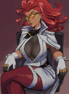 1girl artist:dairenke chair crimson_viper glasses sitting street_fighter // 1194x1635 // 1.3MB