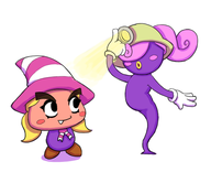 2girls artist:harrace blonde_hair bow colored fang gloves goombella hat helmet light outfit_swap paper_mario paper_mario_the_thousand-year_door pink_hair super_mario twintails vivian witch_hat // 483x418 // 80KB