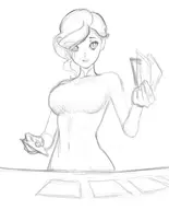 1girl artist:paintfag helene huge_breasts playing_cards potion_permit wip // 2048x2543 // 431KB