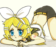 1girl artist:unknown ass_up blonde_hair blush colored fingernails kagamine_rin looking_at_viewer painted_nails vocaloid // 1000x850 // 392KB