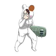 1girl artist:skiffle_bop ebichu glasses halloween_2023_collab kigurumi molly phone skullgirls solo // 2300x2300 // 596KB