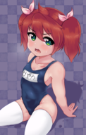 1girl ape_escape artist:pailolidrawfag background brown_hair colored green_eyes japanese loli one-piece_swimsuit sitting sukumizu swimsuit text thigh_highs twintails wet yumi // 1621x2543 // 2.6MB