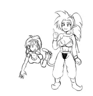 2girls bracelet cape headband pointy_ears ponytail rottytops shantae shantae_(series) short_hair sketch stitches tail wayforward // 948x972 // 158KB