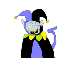 1boy artist:laweaacosadora colored deltarune hat jevil joker_hat mspaint pointy_ears sharp_teeth smile // 495x485 // 12KB
