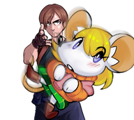 1boy 1girl artist:mariogrant ashley_graham blonde_hair blue_eyes boots brown_hair colored leon_s._kennedy meme mouse mouse_girl moushly parody resident_evil resident_evil_4 short_hair skirt // 1158x1029 // 873KB