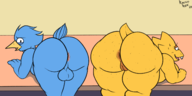 1boy 1girl anus artist:roccorox ass ass_focus balls bending_over bent_over berdly colored deltarune huge_ass looking_at_viewer looking_back penis perineum undertale // 2406x1198 // 684KB
