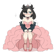1girl artist:sealguy blue_eyes cleavage crown dress high_heels marnie pokemon princess tiara // 1135x1093 // 345KB