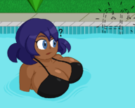 1girl artist:bonitanon bikini crossover huge_breasts pokemon pokemon_xy pool sina the_sims // 800x640 // 55KB